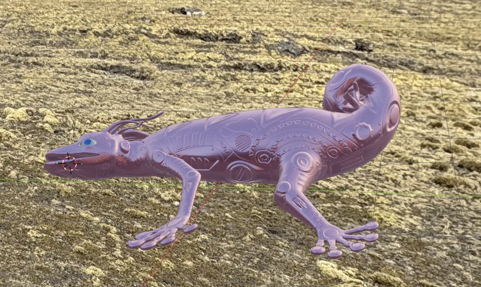 El geco de Huk en morado, sobre tierra seca.