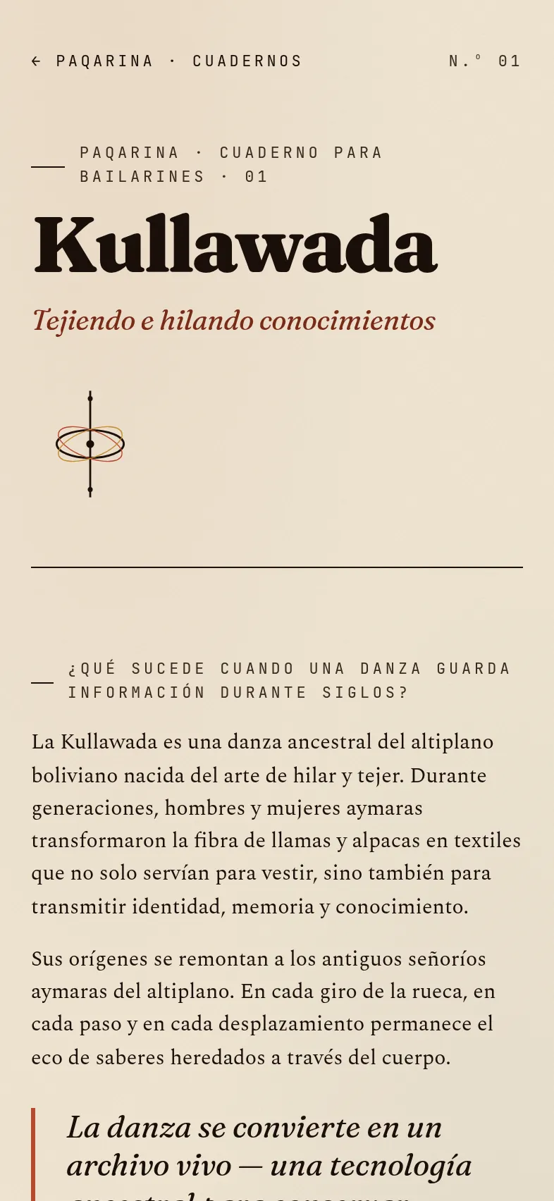 La tapa del cuaderno: Kullawada, Tejiendo e hilando conocimientos, sobre papel color arena.