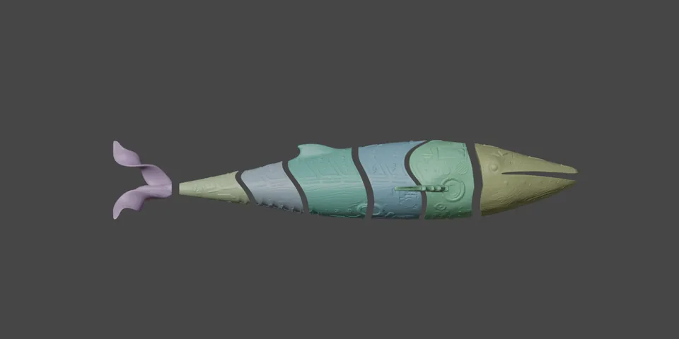 El cuerpo de la ballena dividido en piezas de colores para imprimir.